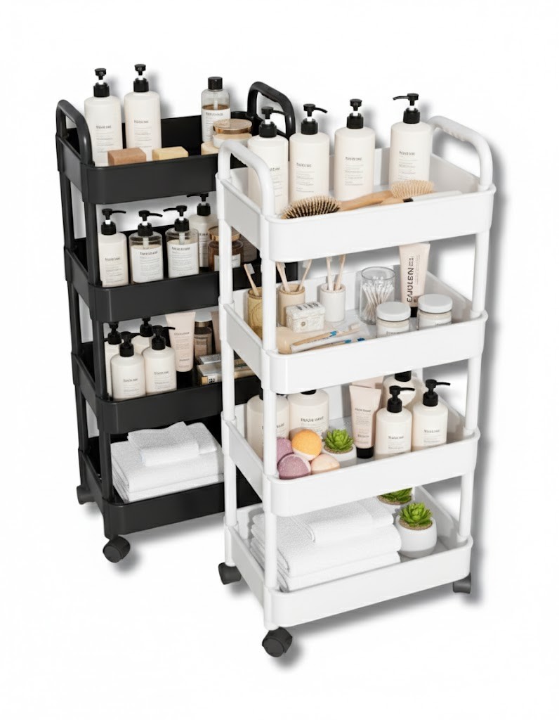 Rolling Storage Cart Mesh Basket Trolley Rack for Kitchen Office Bathroom