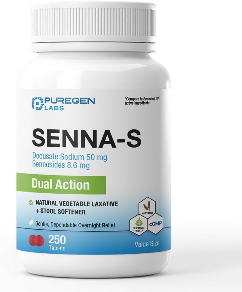 Puregen Labs Senna-S Natural Vegetable Laxative plus Stool Softener Dual Action