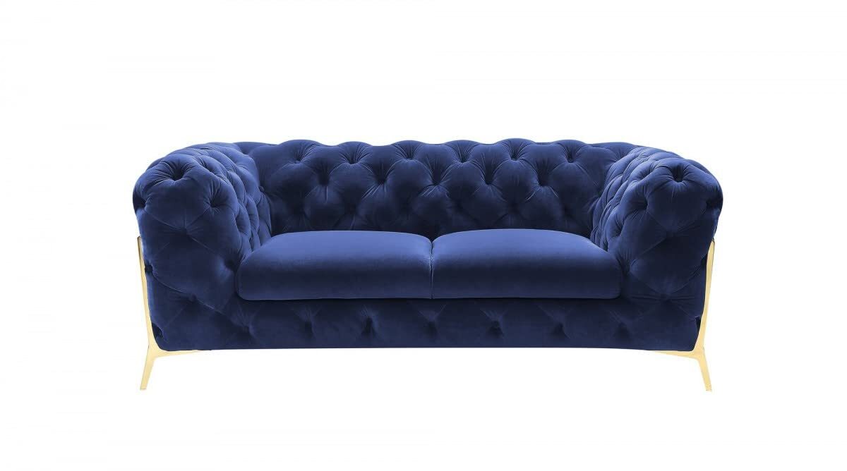 74 Blue And Gold Velvet Loveseat