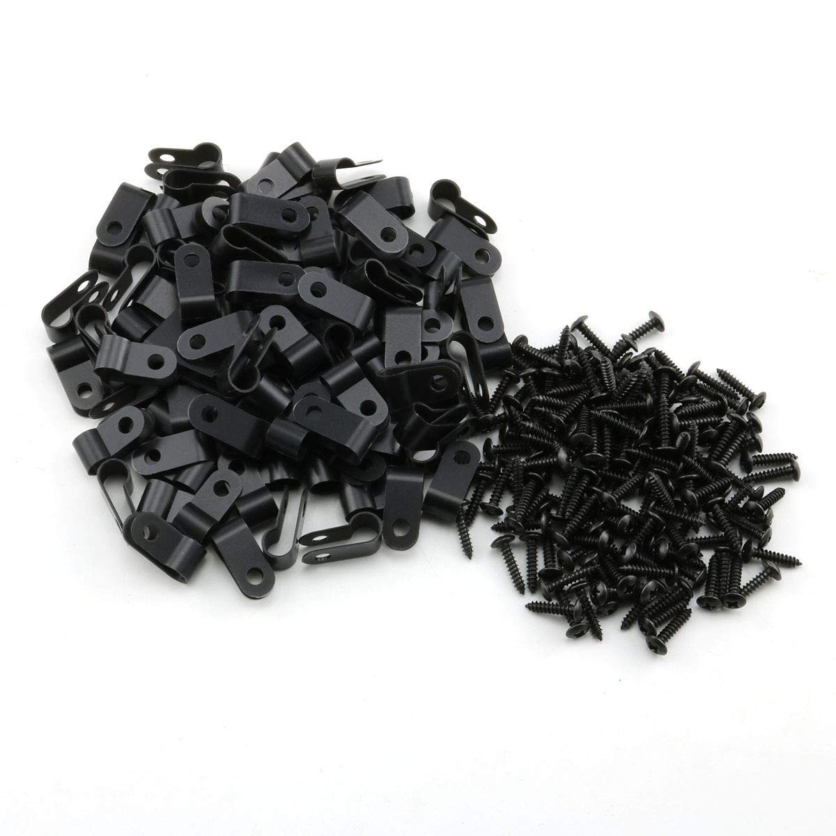 Black 1/4 Inch 6.4mm RType Cable Clamp Nylon Wire Tube Fastener 100 PCS
