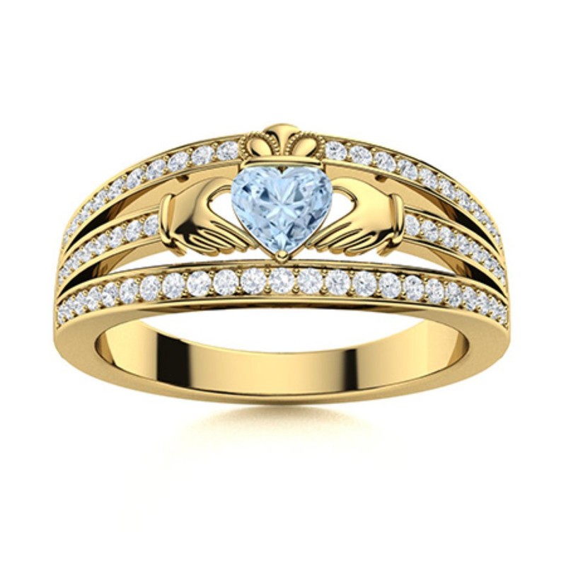 Sterling Silver Aquamarine Gemstone Solitaire with Accents Ring Jewelry