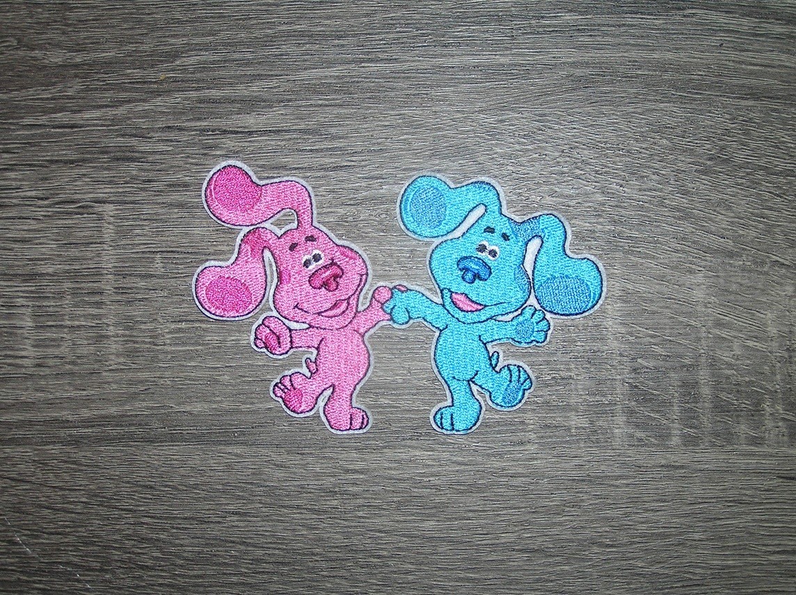 Blue's Clues Cartoon Blue & Pink Dogs Embroidered Iron On Patch 4.75" x 3"