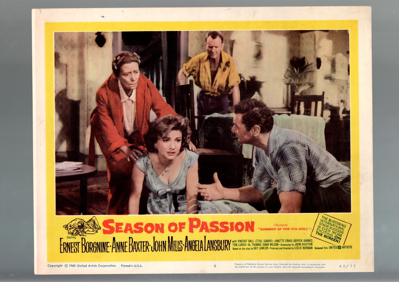 SEASON OF PASSION-1960-FN-LOBBY CARD-ACTION-DRAMA-ERNEST BORGNINE-ANNE BAXTER FN