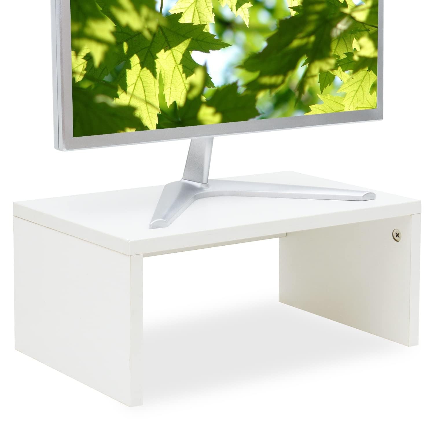 6.7 inch White Wood Monitor Stand Riser with Storage for Desk Laptop TV