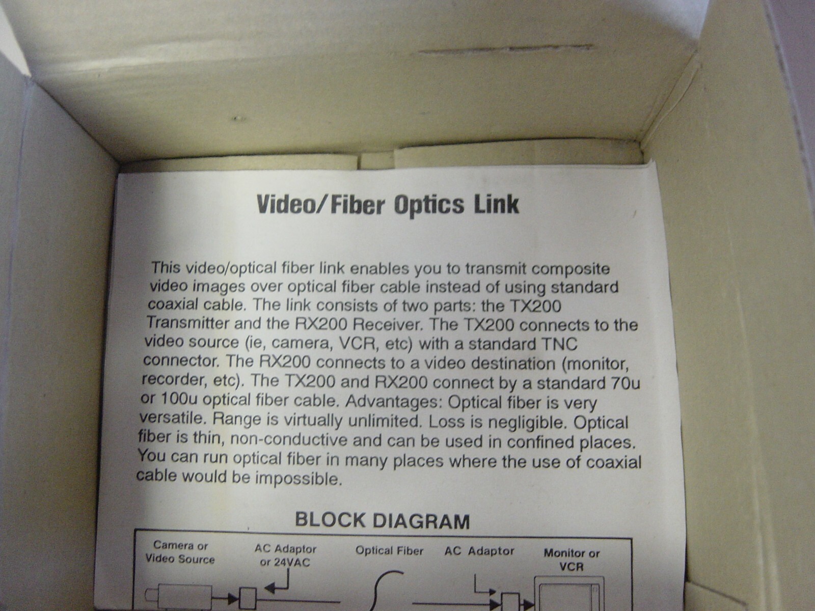 ORA ELECTRONICS VIDEO/FIBER OPTICS LINK  MODLE TRX400 QTY 1