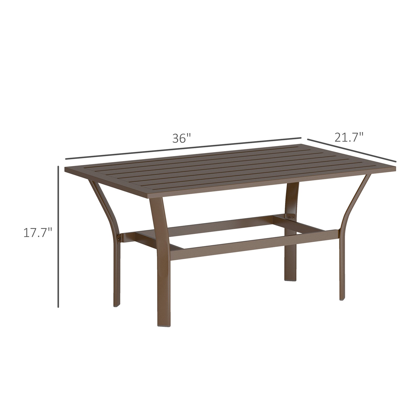 36in Metal Outdoor Coffee Table Rectangular Slatted Patio Table Brown
