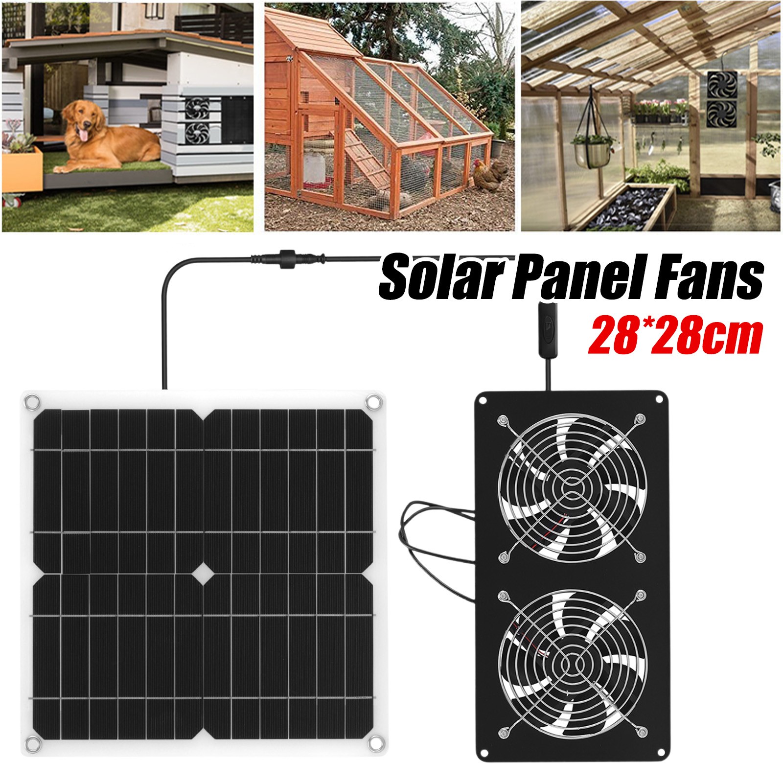 Solar Powered Dual Exhaust Fan Solar Panel Fan 15W For Greenhouse Shed Attic