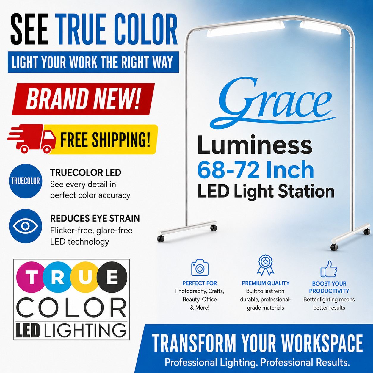 Grace Luminess 68-72 Inch LED Sewing / Quilting Machine Light Station  Brand NEW