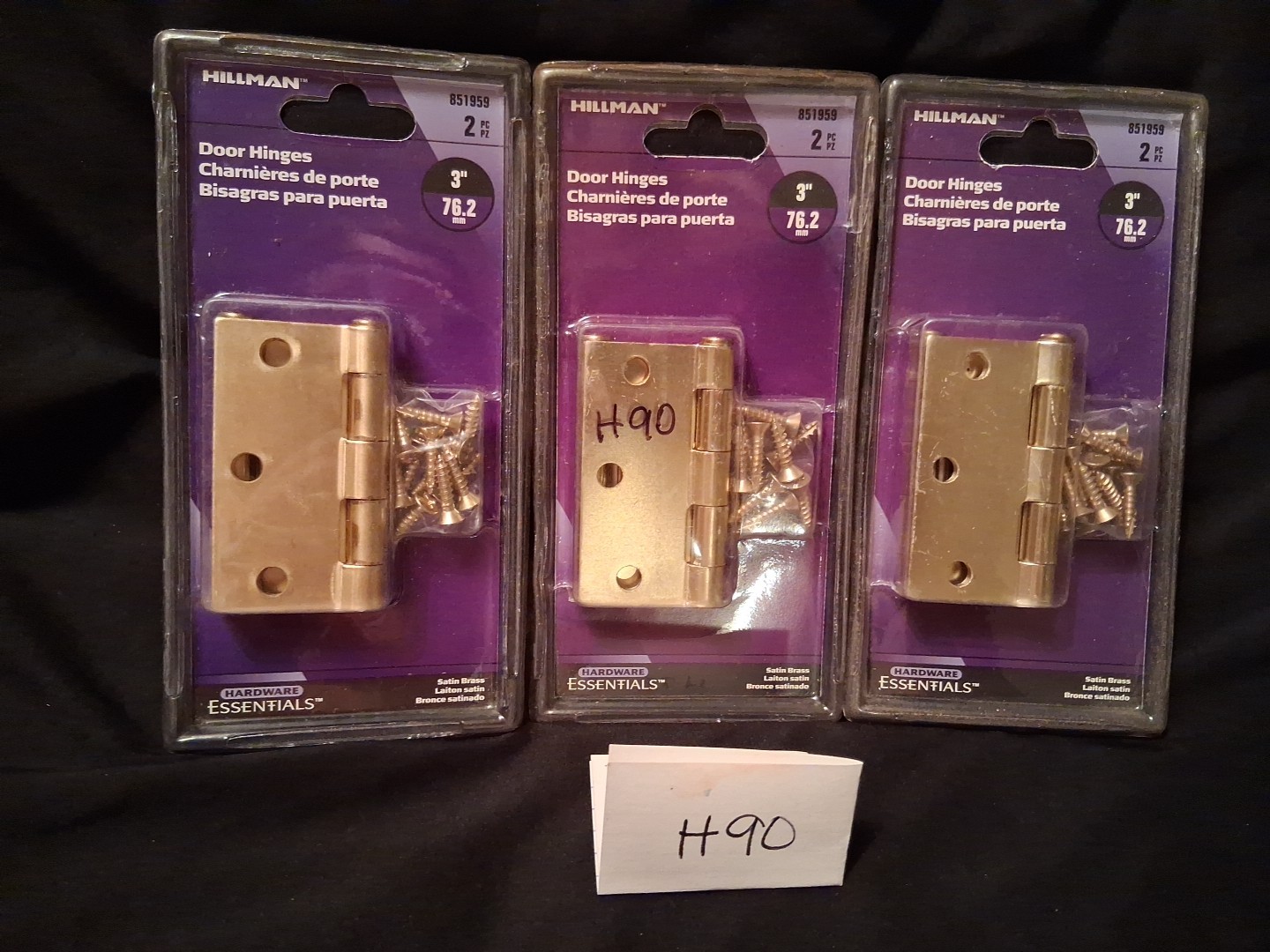 3 Sets Hillman 3" Door Hinges Satin Brass