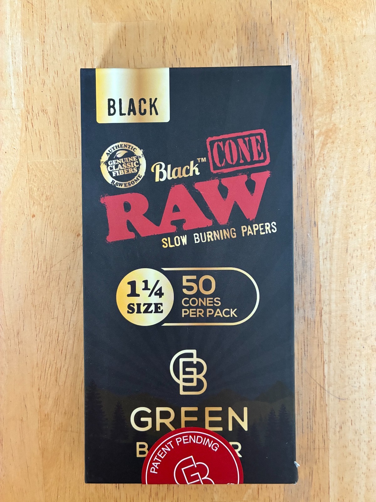Green Blazer Raw Cones 50 Pack Slow Burning w Pre rolled tips Black 1 1/4 Size