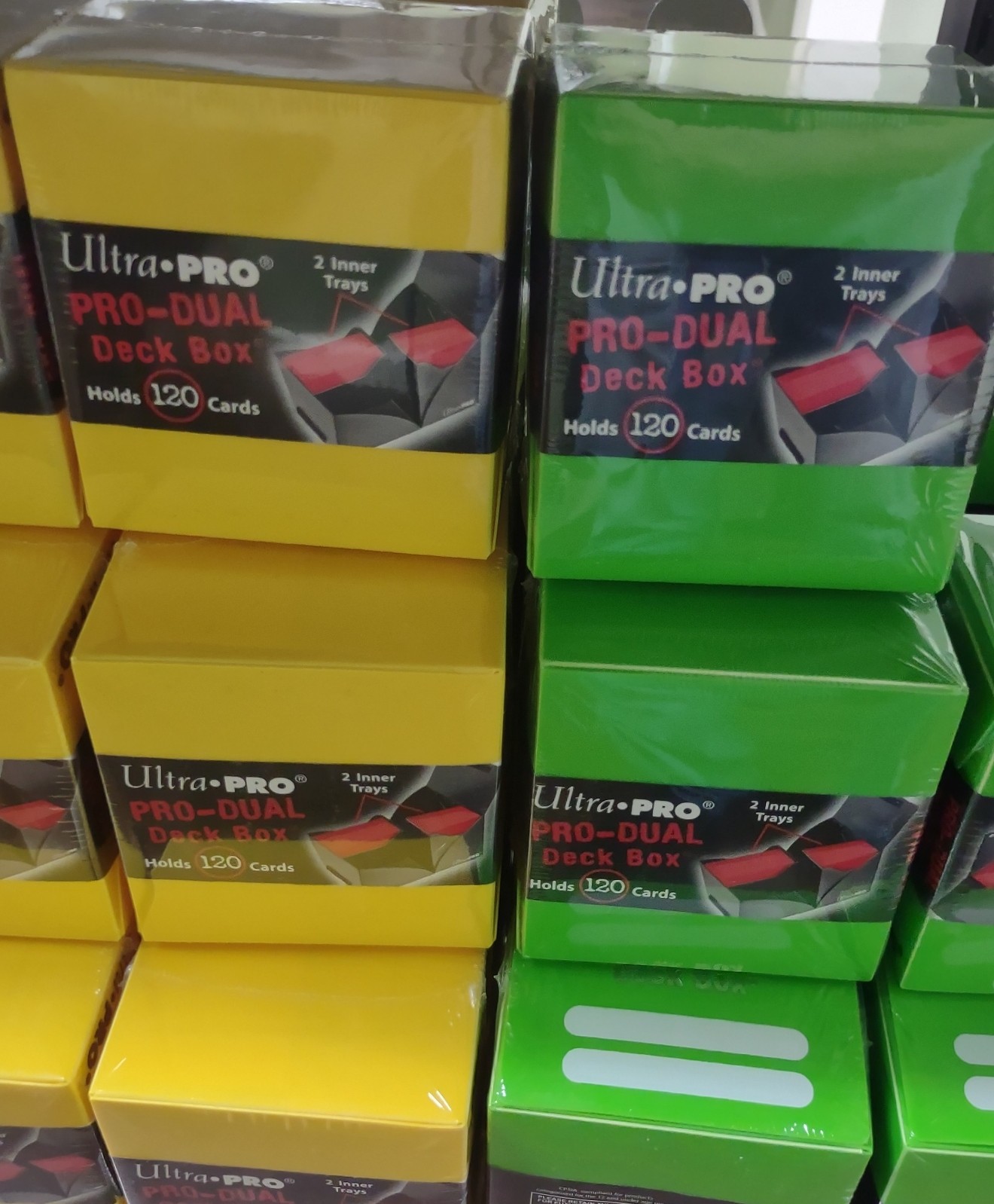 Ultra Pro PRO-DUAL Deck Box x2 (1 ea Yellow & Green) Holds COMMANDER or 2 Decks
