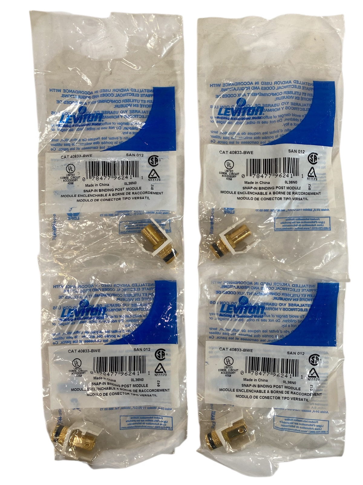 Leviton 40833-BWE Binding Post QuickPort Connector - White **Lot of 4**