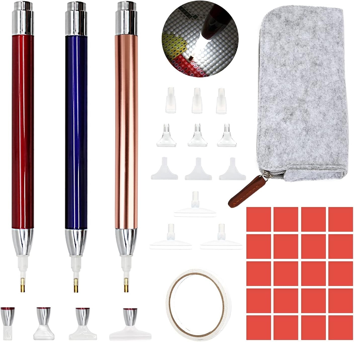 Abodhu Diamond Painting Pen Kits with LED, 5D rose gold, red, blue