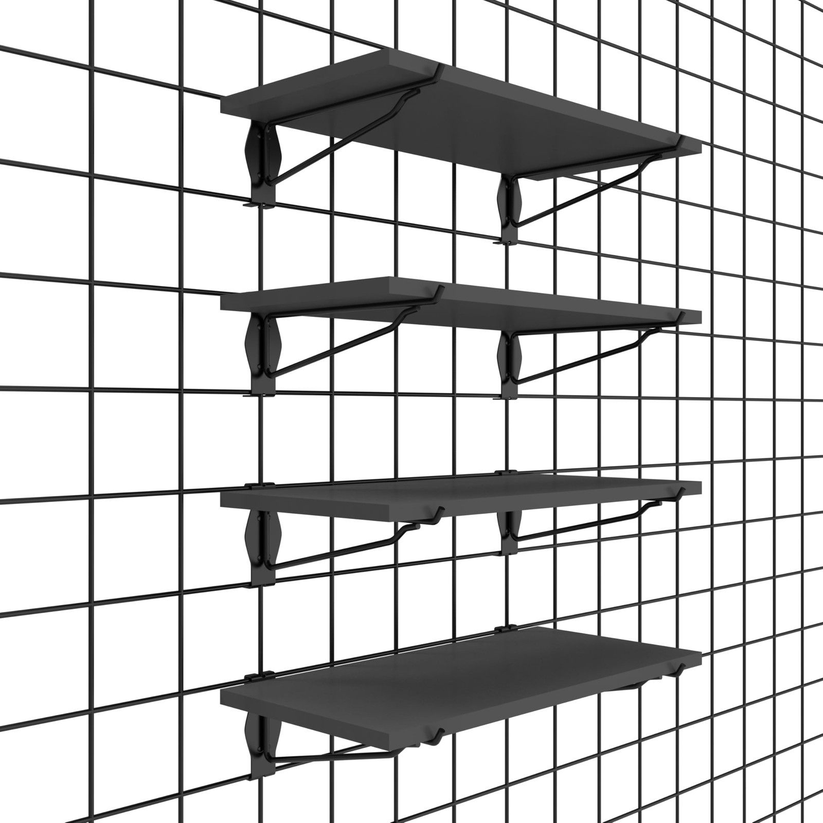 HUHOLE 4 Pack Gridwall Shelves 16 x 8 Inch 8" hook + 8"X16" shelf, Black