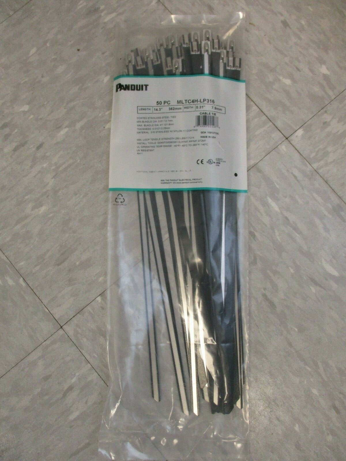 PANDUIT MLTC4H-LP316  COATED STAINLESS STEEL MLT TIE, LOT/1000, 14.3" X 362MM,