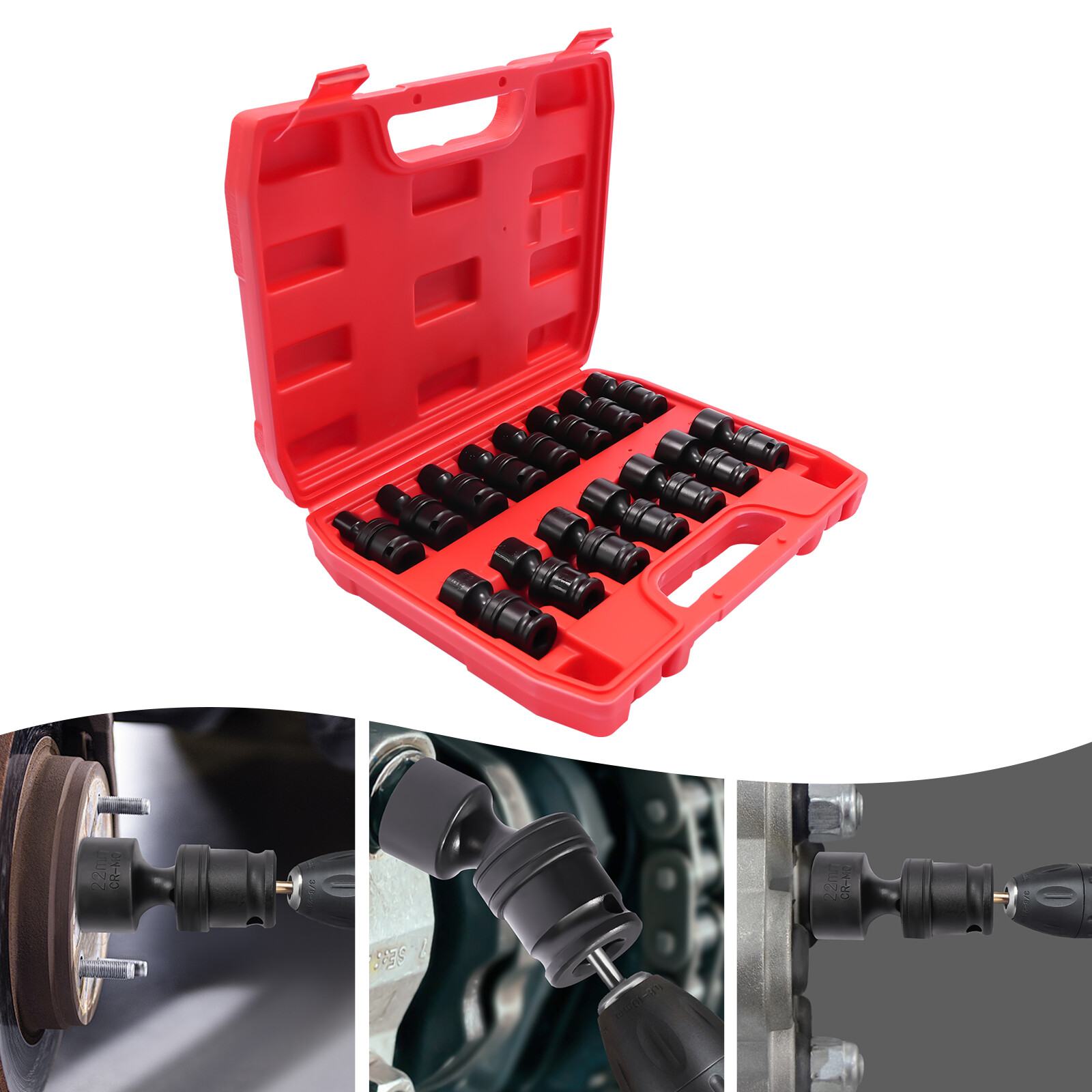 15PCS Universal Joint Socket Set 8-22mm Socket Set Swivel Socket Set 3/8" w/Case