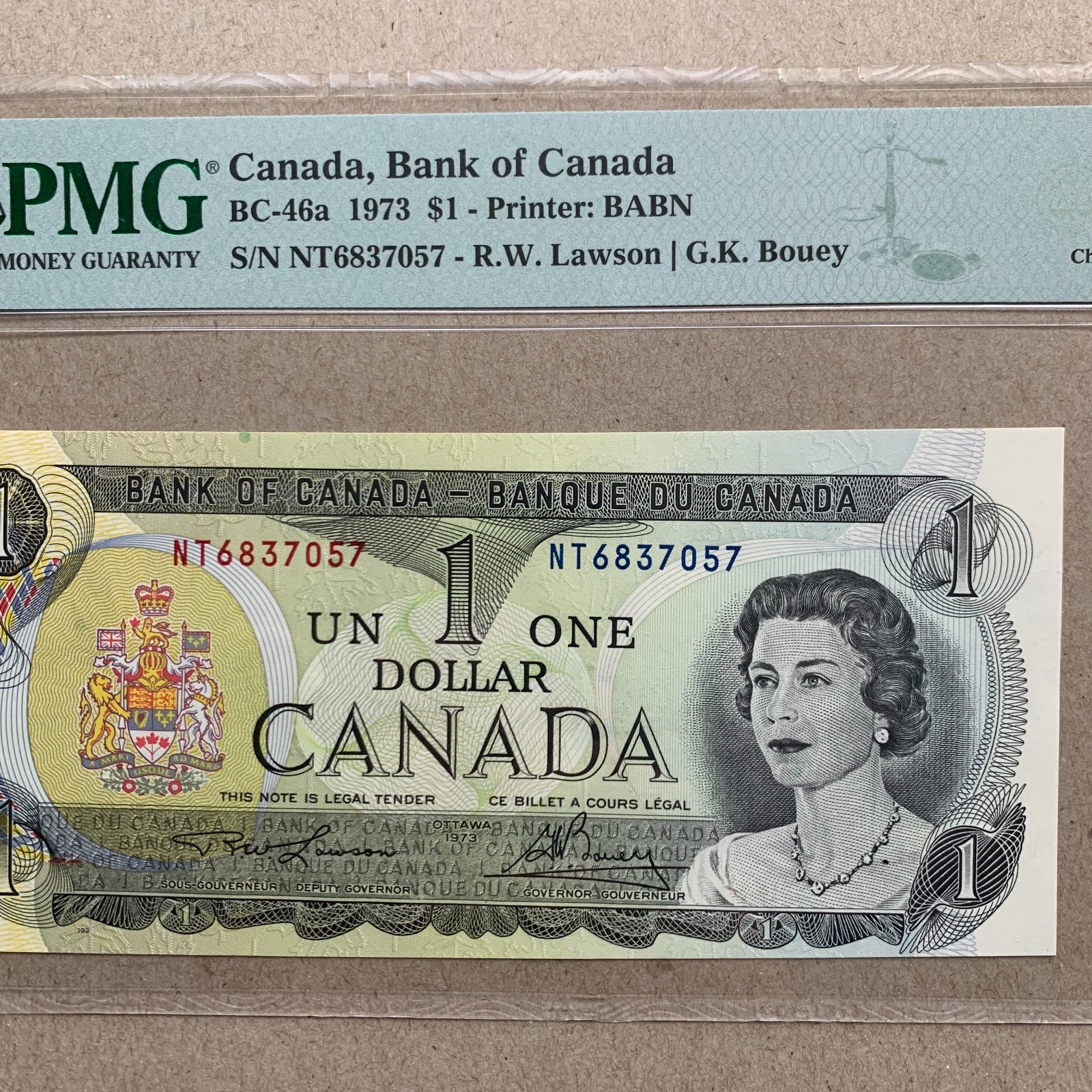 Aligment ERROR 1973 Canada BC46a 1 Dollar Banknote PMG 63 EPQ Currency