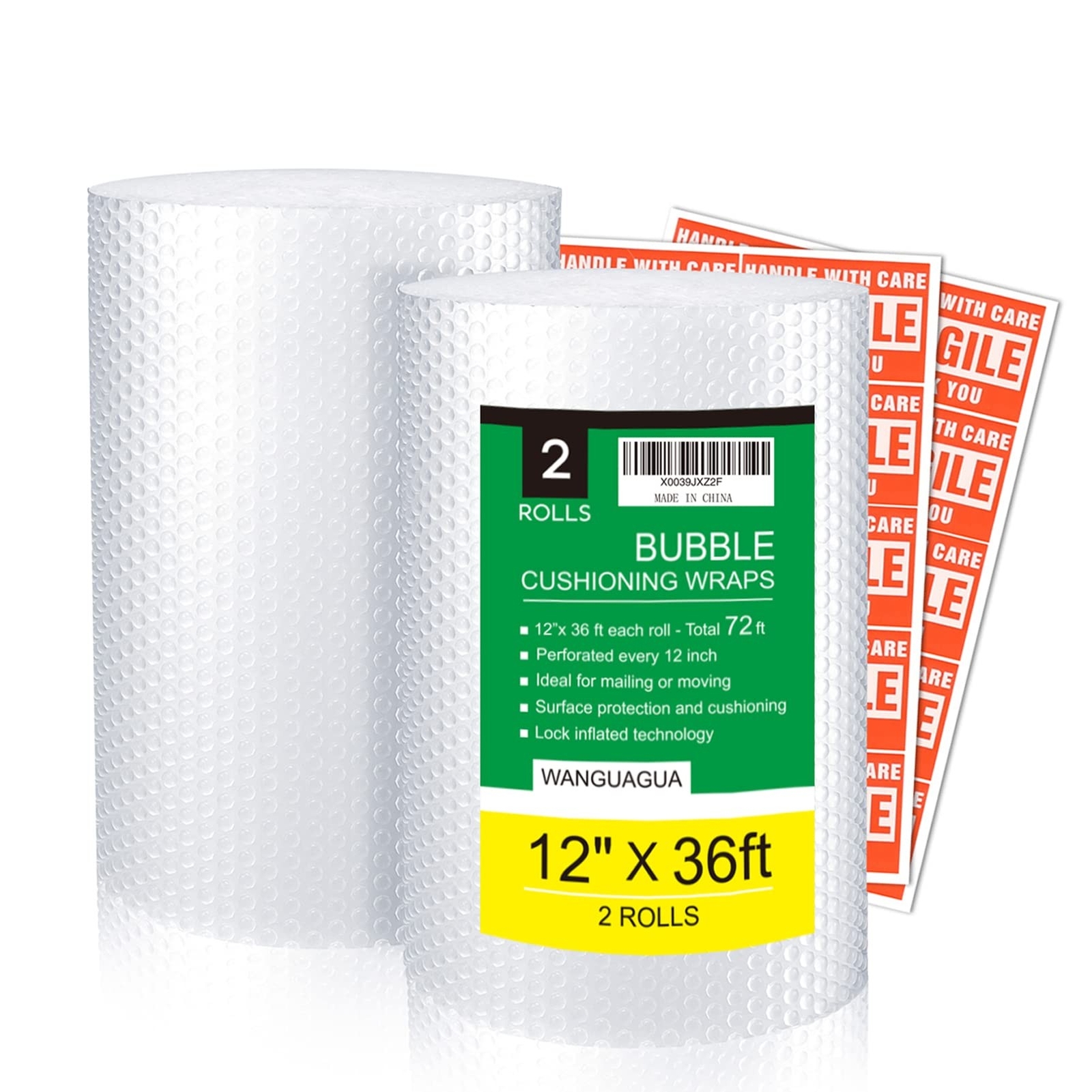 2 Pack 12 Inch x 72 ft Total Bubble Packing Nylon Wrap For Moving Boxes Shipp...