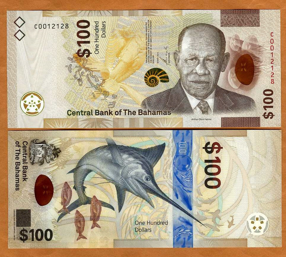 Bahamas, 100 dollars, 2021, W82, UNC Redesigned, Hybrid Polymer