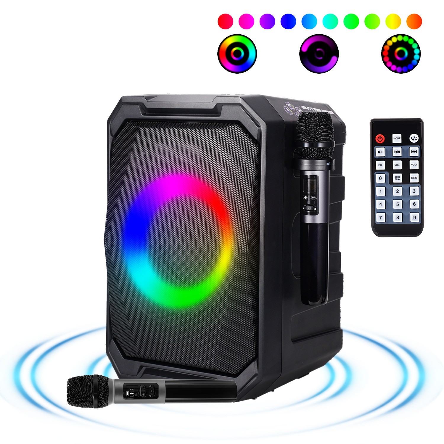 Portable Wireless Party Speaker  Speaker w/ LED Light & 2 Wireless Mics