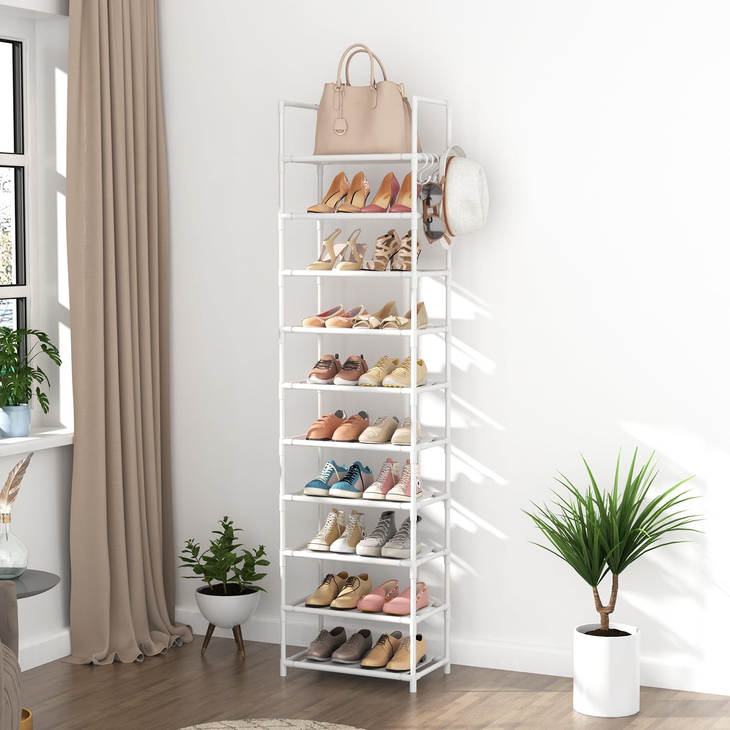 10 Tiers Tall Shoe Rack 2025 Pairs Boots Organizer Storage Sturdy Narrow Shoe...