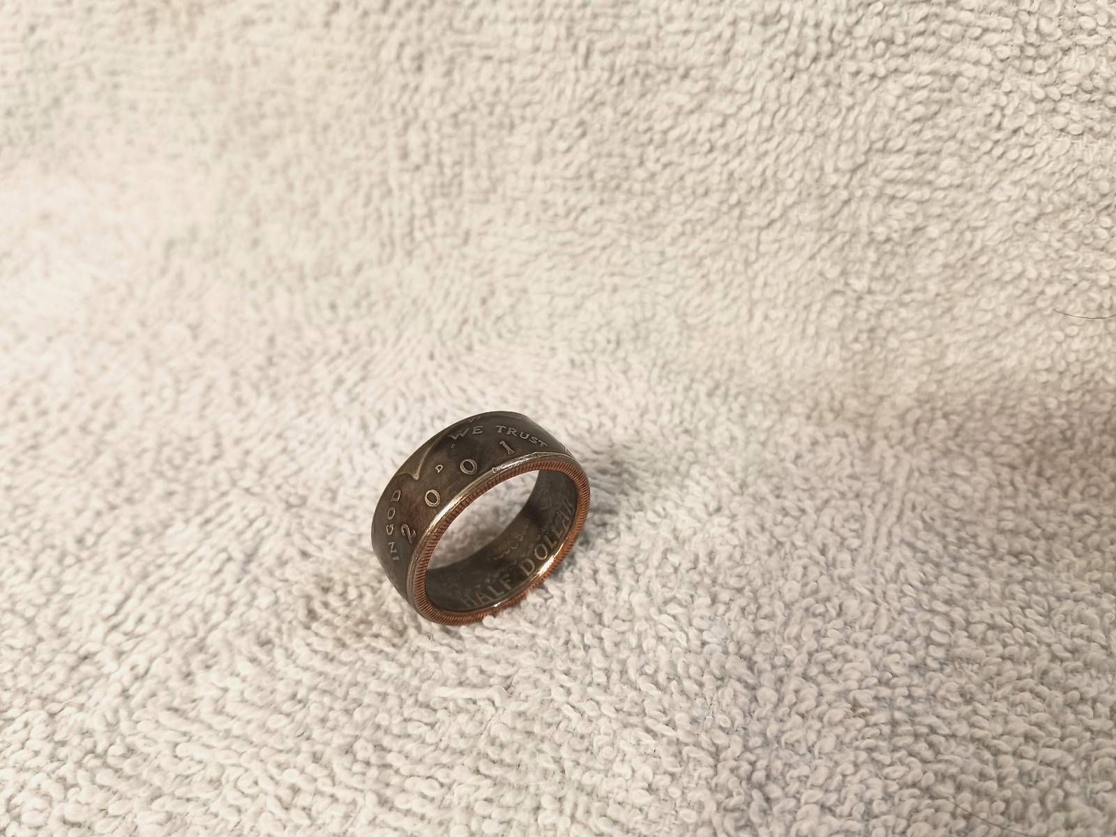 2001  Kennedy Half Dollars  size 10- 1/2   coin ring  handmade mixed metals