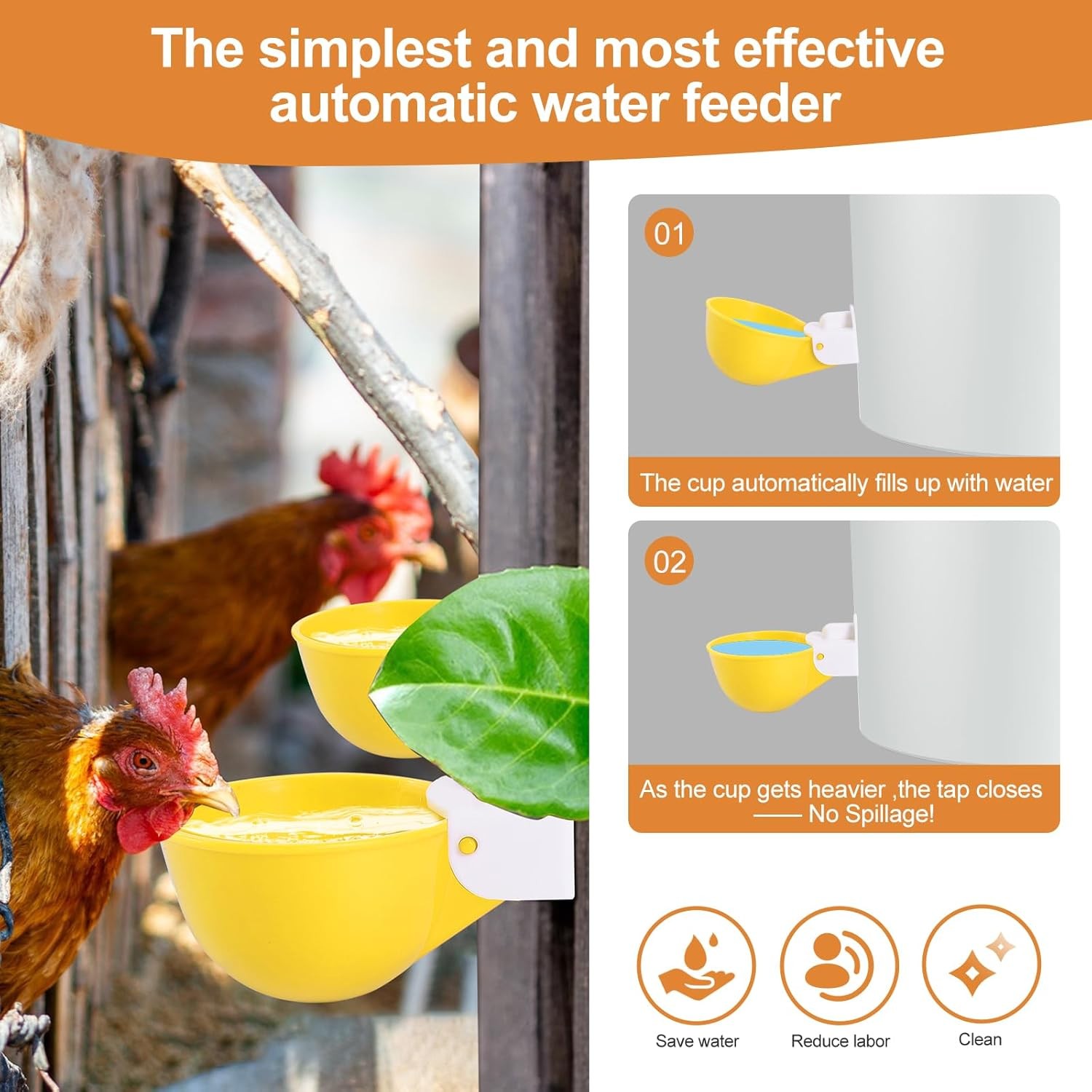 Chicken Waterer Cups 8 Pack/Yellow DIY Automatic Large Chicken Water Feeder
