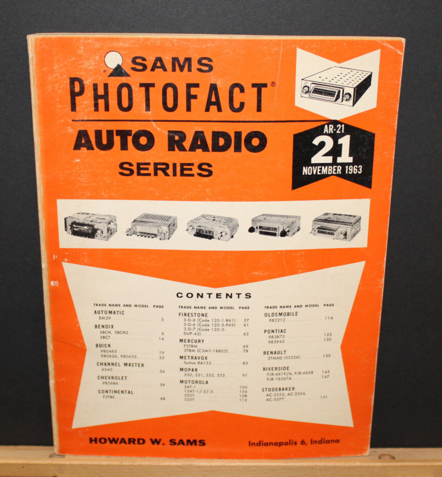 Sams Photofact Auto Radio Series AR-21 November 1963 Book Manual