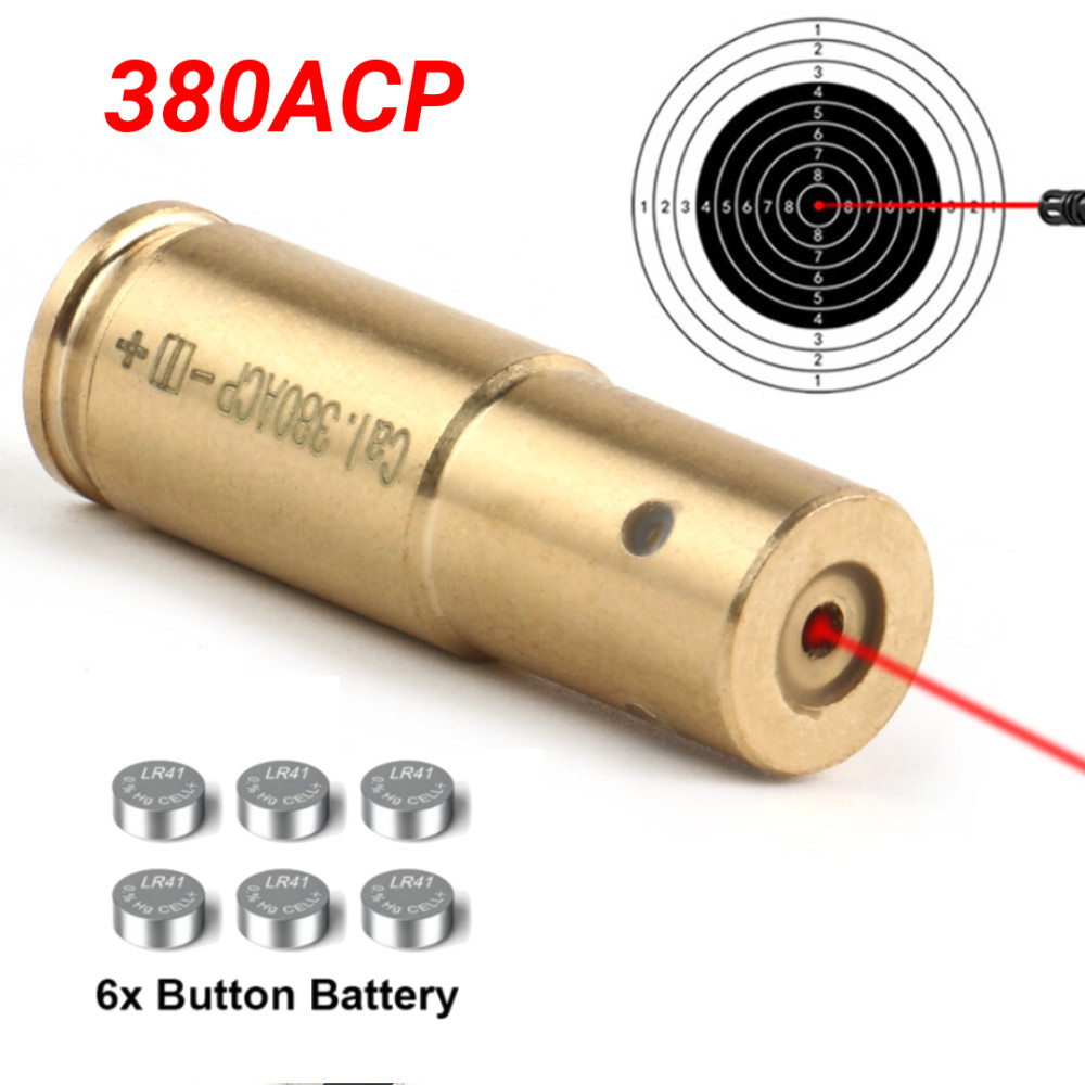 380ACP Red Dot Laser Bore Sight Brass Cartridge Boresighter with 6 Batteries