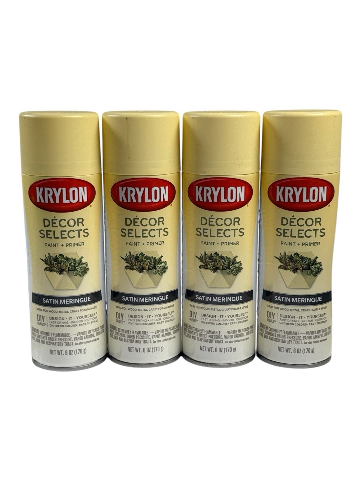 Krylon Lot Of 4 Decor Selects Satin Meringue Spray Paint & Primer 6 oz Cans New