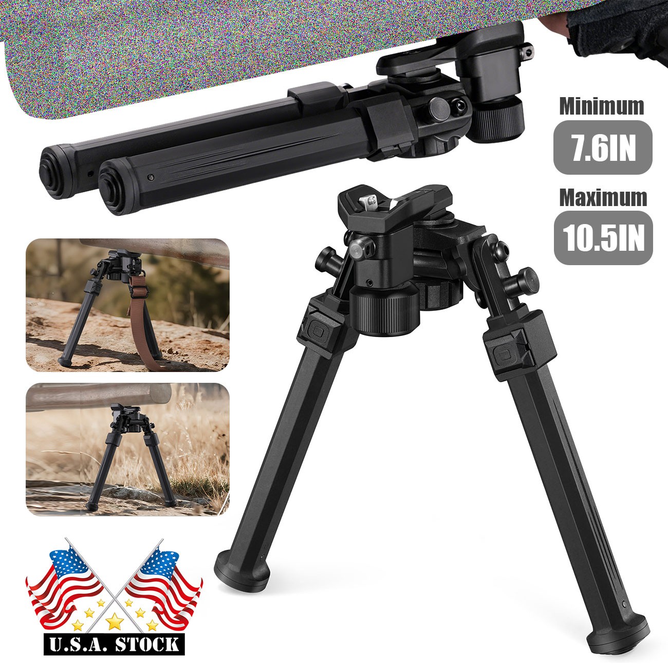 Gun Rifle Bipod Sling Stud Mount 7.6-10.5 inches Adjustable For Hunting Shooting