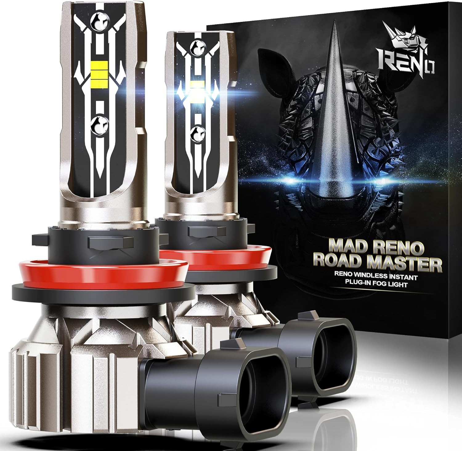 RENO H11 Bulb, H11 Fog Lights 6500K White Fanless In Line H9 H8 Fog Bulbs Plug a