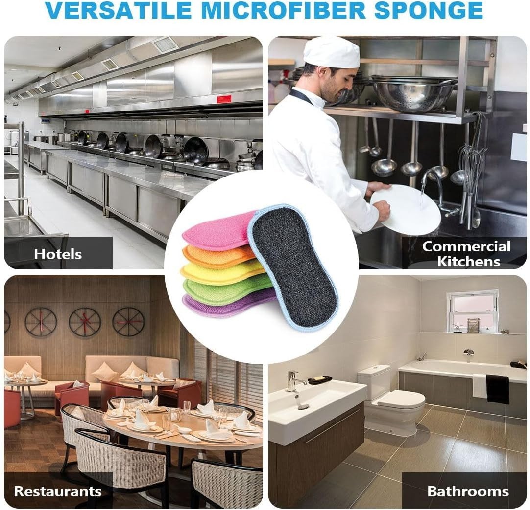 6 Pack Multi-Purpose Scrub Sponges Kitchen, Dish Sponge, Non-Scratch Microfiber