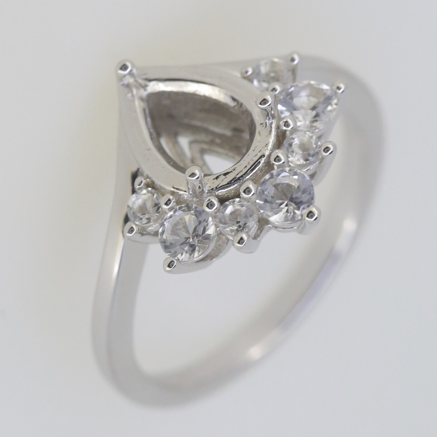 Sterling Silver Semi Mount Ring Setting Pear PE 9x7mm Crown Ring White