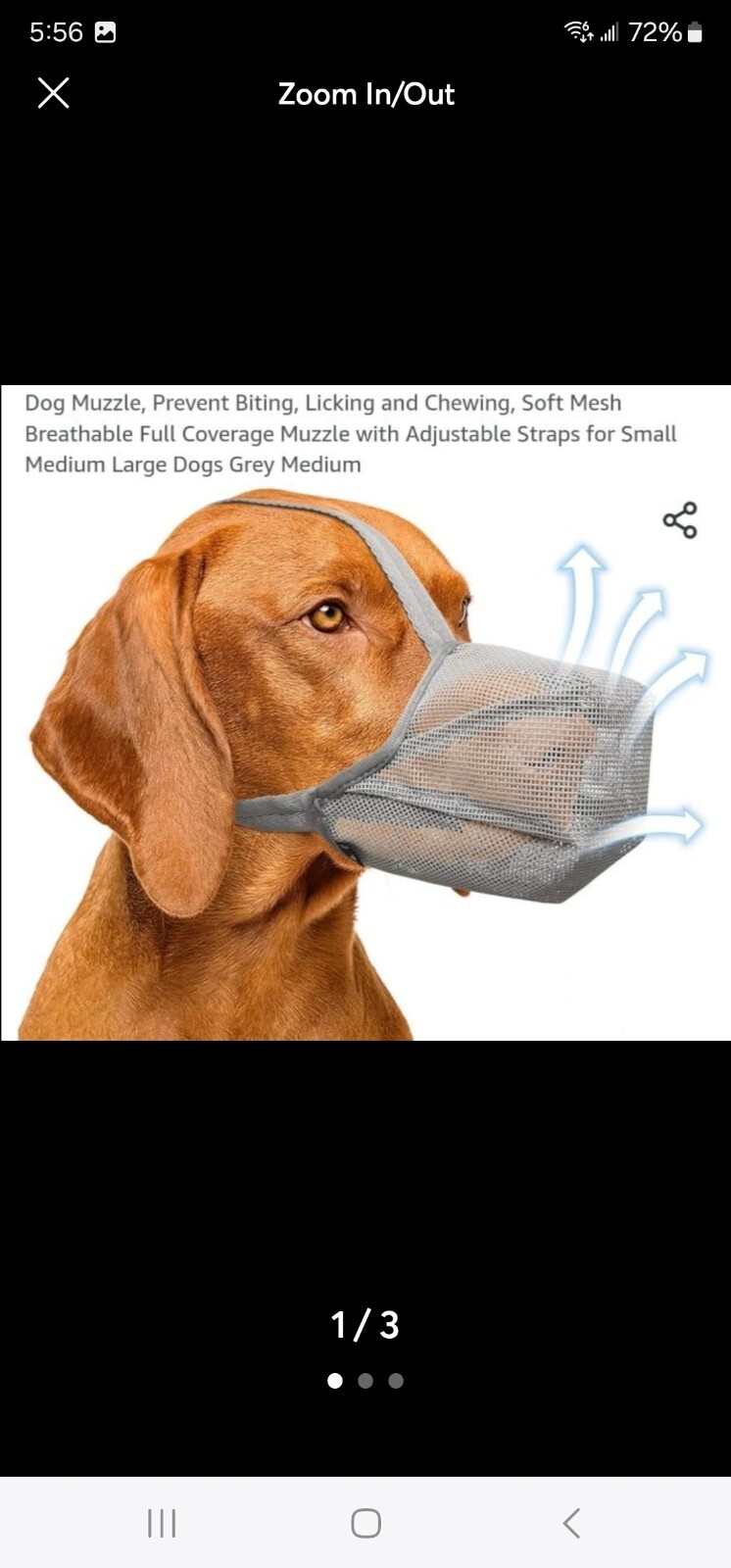 Wintchuk Dog Muzzle Size Medium Grey New Mesh Dog Safety New In Package