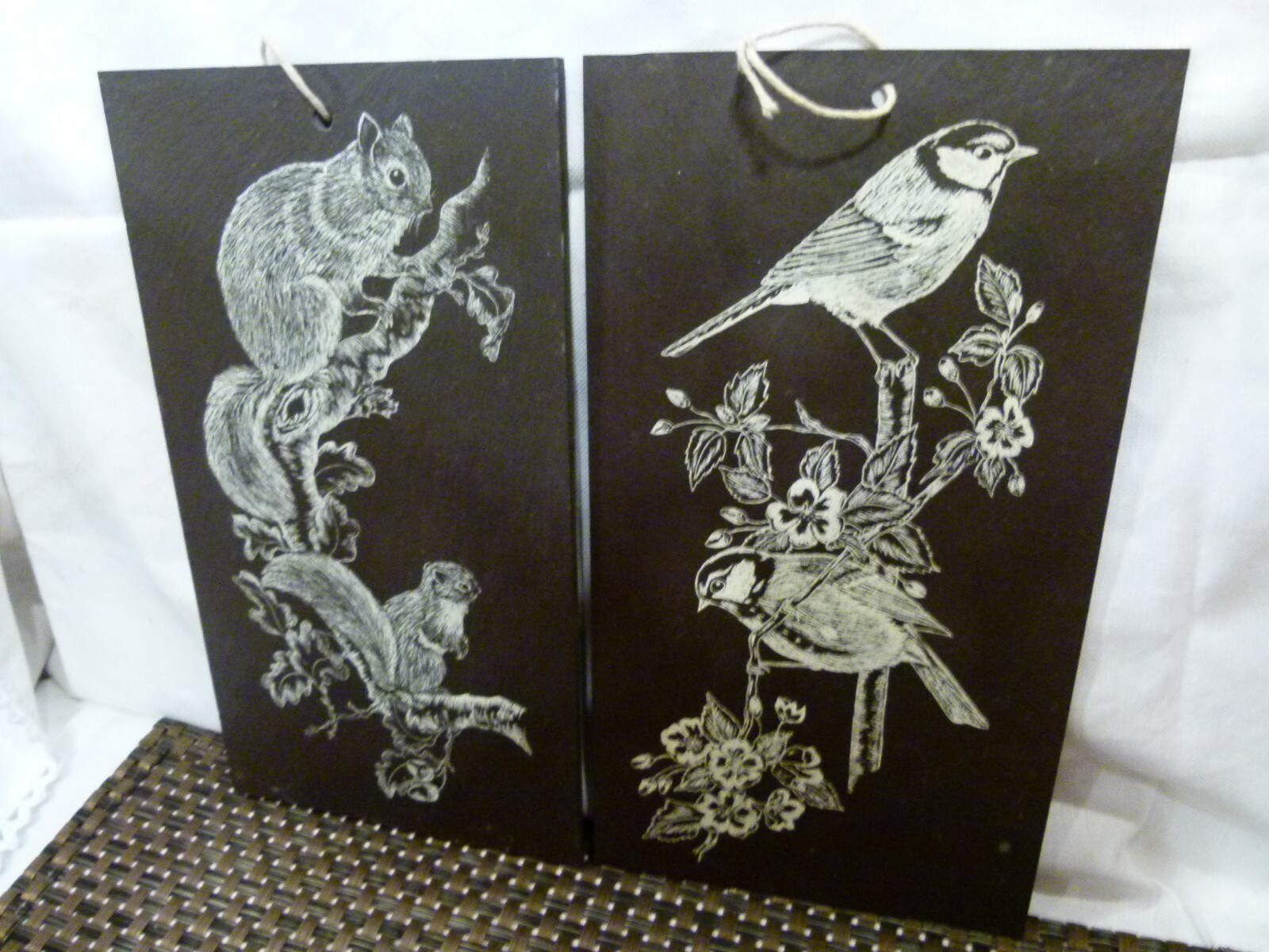etched handmade drawings on slate
