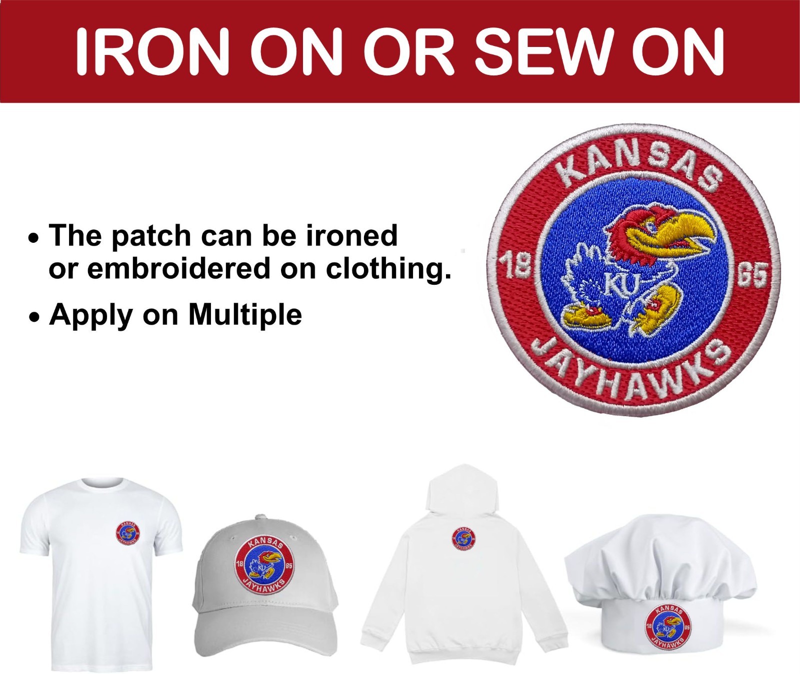 Kansas Jayhawks NCAA Team Logo Iron On Patch - Sew Patch - Embroidered Patch