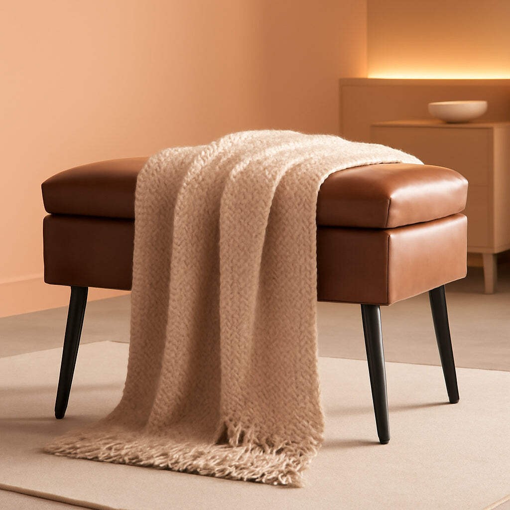 Brown Upholstered Storage Ottoman With Cushioned Top