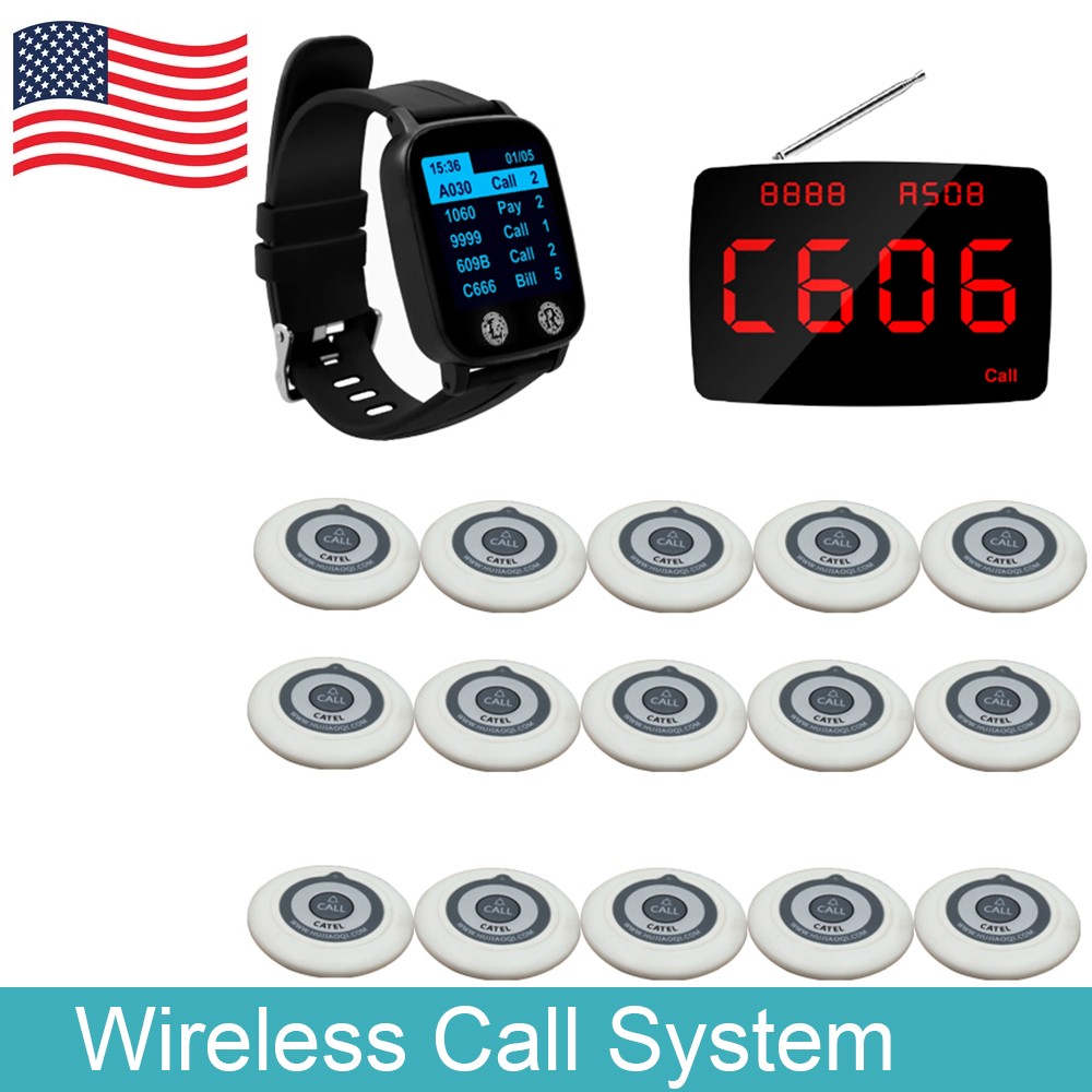 Wireless Queue Call System with 15 Waterproof Call Button and 1 Display Receiver