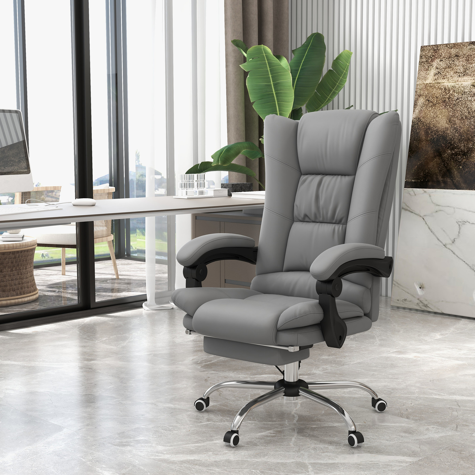 Vibration Massage Office Chair with Heat, Footrest, Gray