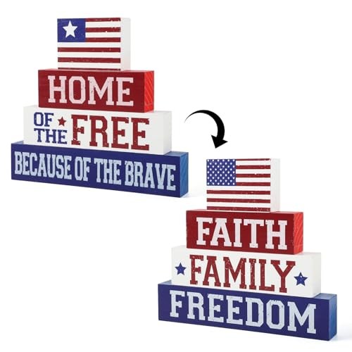 4th of July Decorations Table Sign Wood Patriotic Decorations Double-Sided