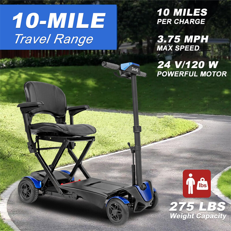 Lightweight 4 Wheels Travel Electric Mobility Scooter Foldable 10 miles 24V