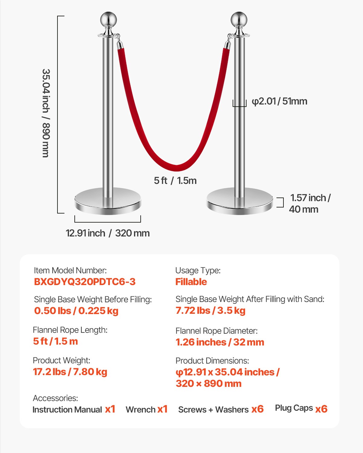 VEVOR 6Pcs Stanchion Posts Crowd Control Queue Barrier Sand Injection Base