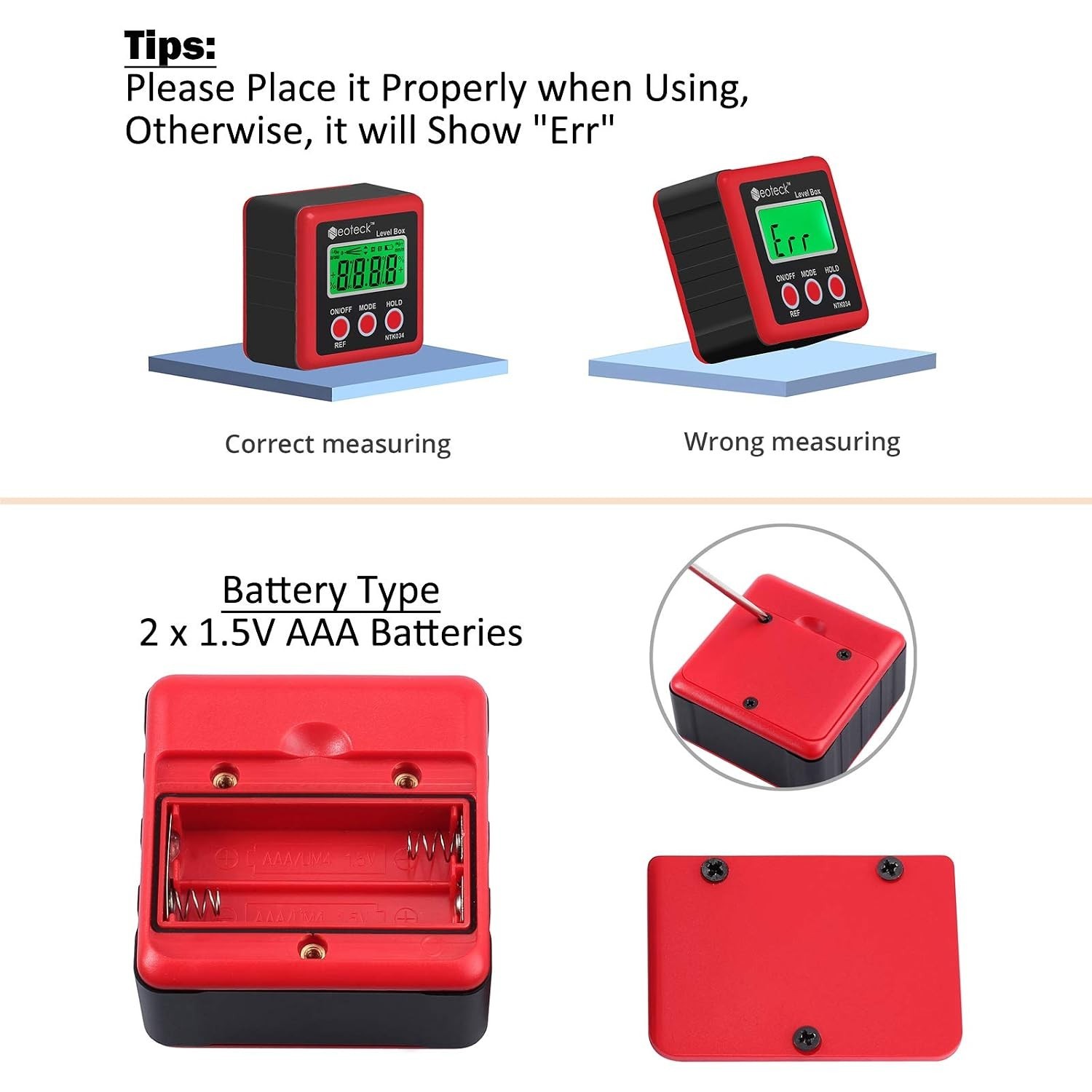 Versatile Digital Angle Gauge for Accurate Measurements - Waterproof & Red