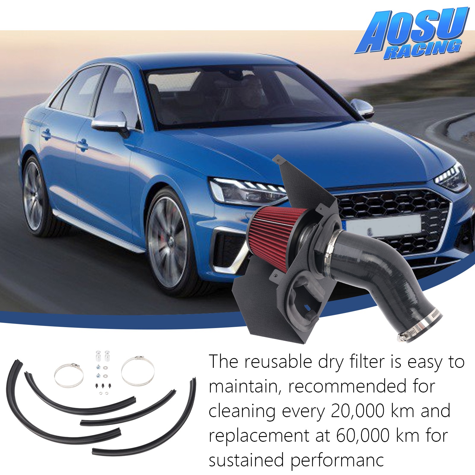 For 2019+ Audi S4 S5 B9 3.0T Engine Cold Air Intake System + Filter +Heat Shield