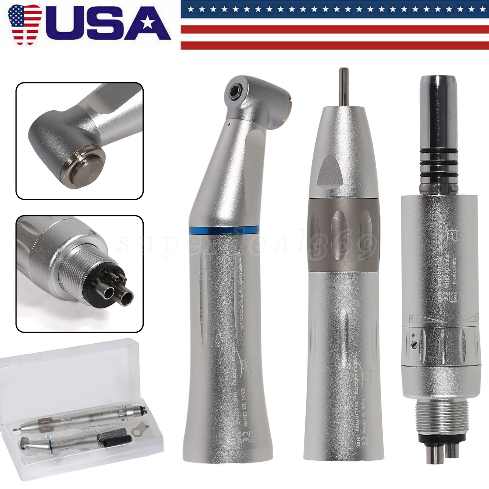 Dental Low Speed Handpiece Inner Water Straight Contra Angle Air Motor 4Holes st