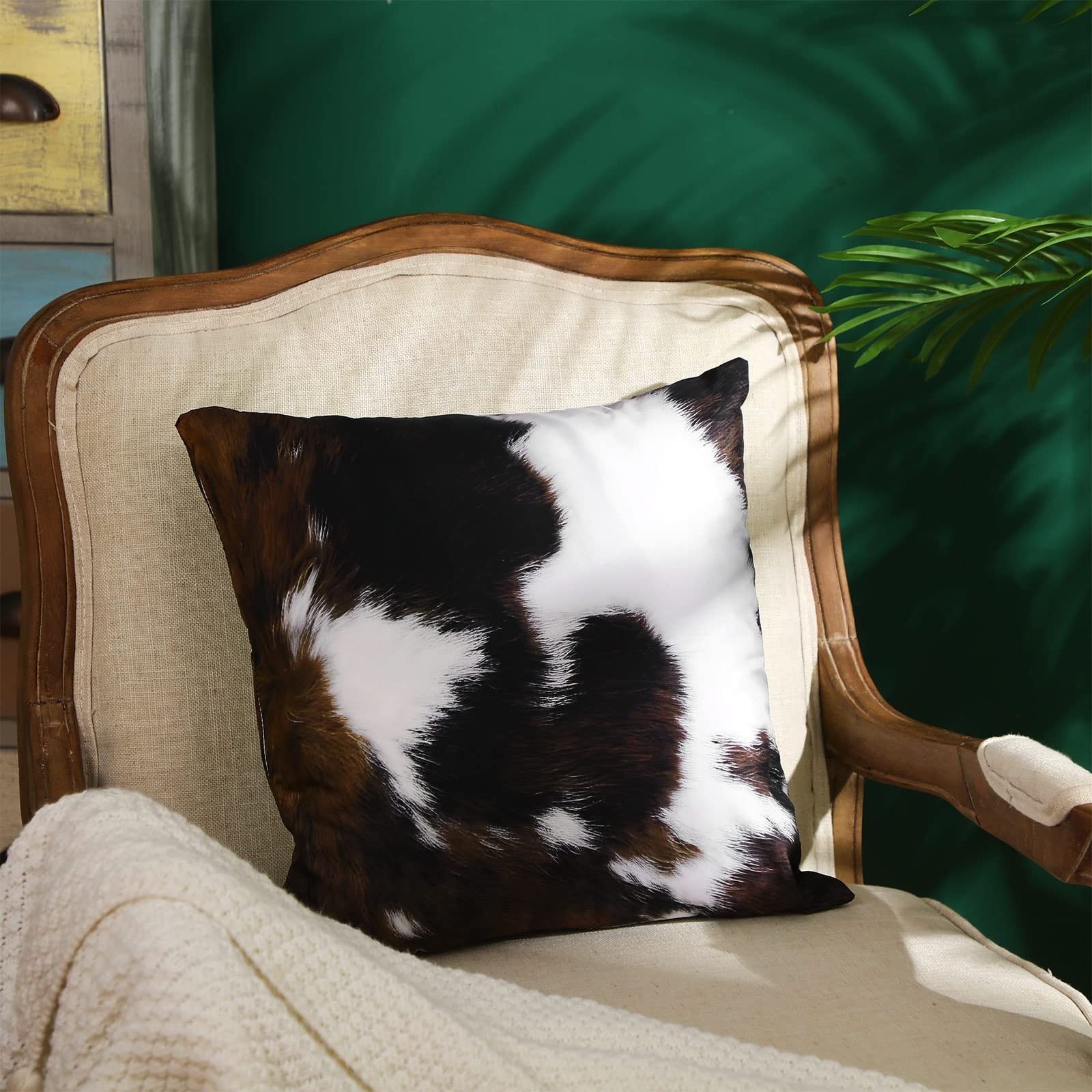 Peryiter 6 Pcs Cow Pillow Covers Western 18" x (Pack of 6), Brown, White
