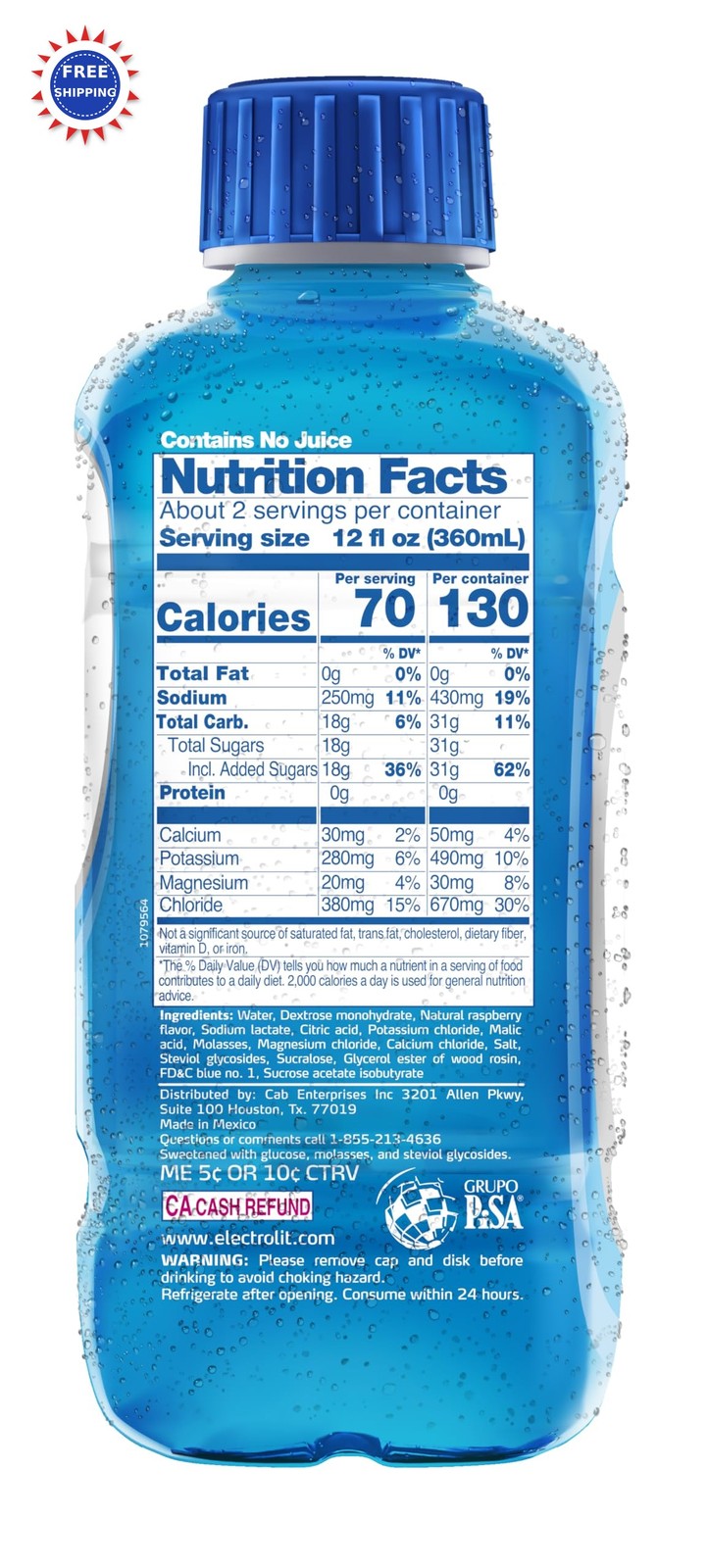 Electrolit Electrolyte Beverage Blue Raspberry 21 FL Oz Pack bottle