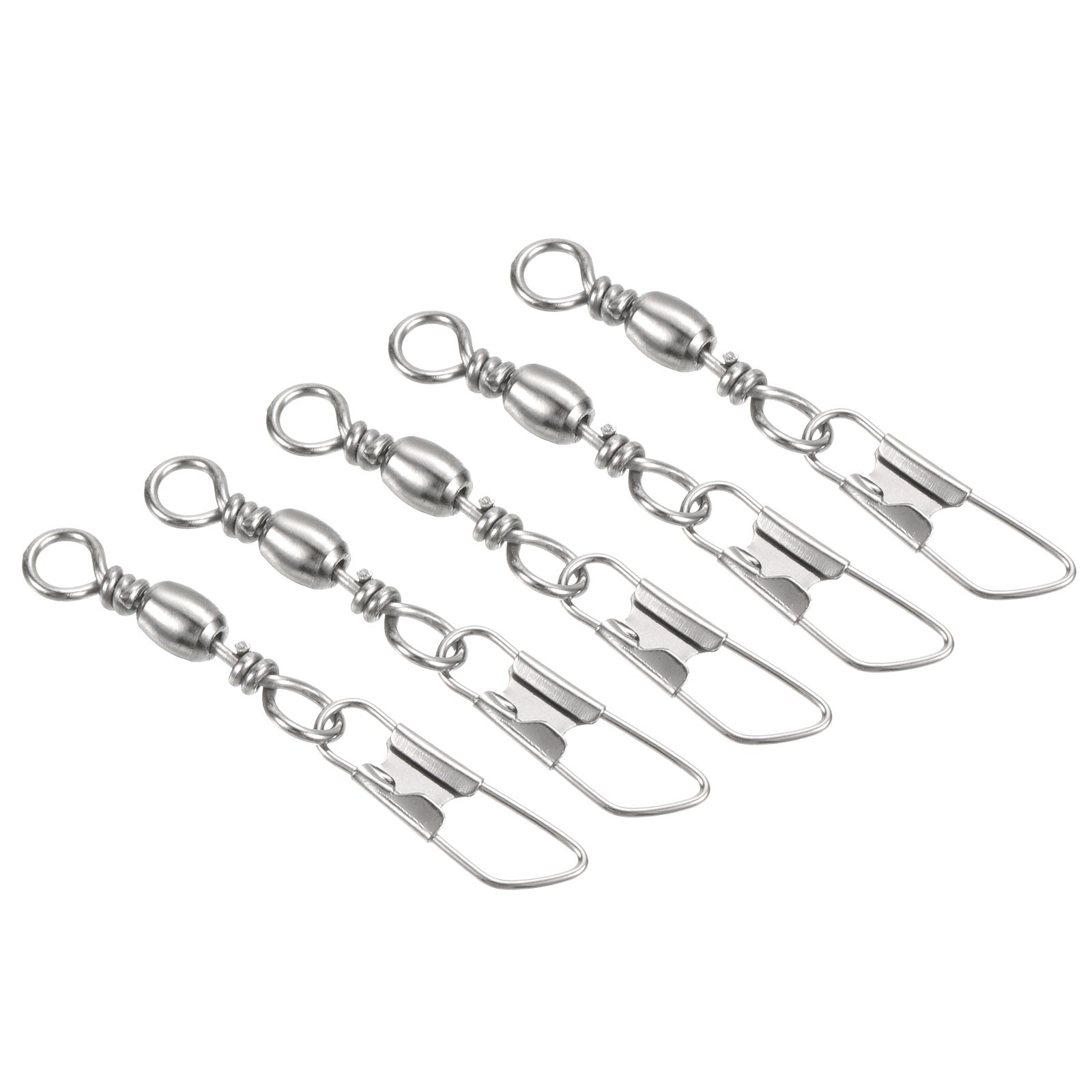 Fishing Barrel Swivel with Safety Snap, 50Pcs 17lb Carbon Steel, Silver