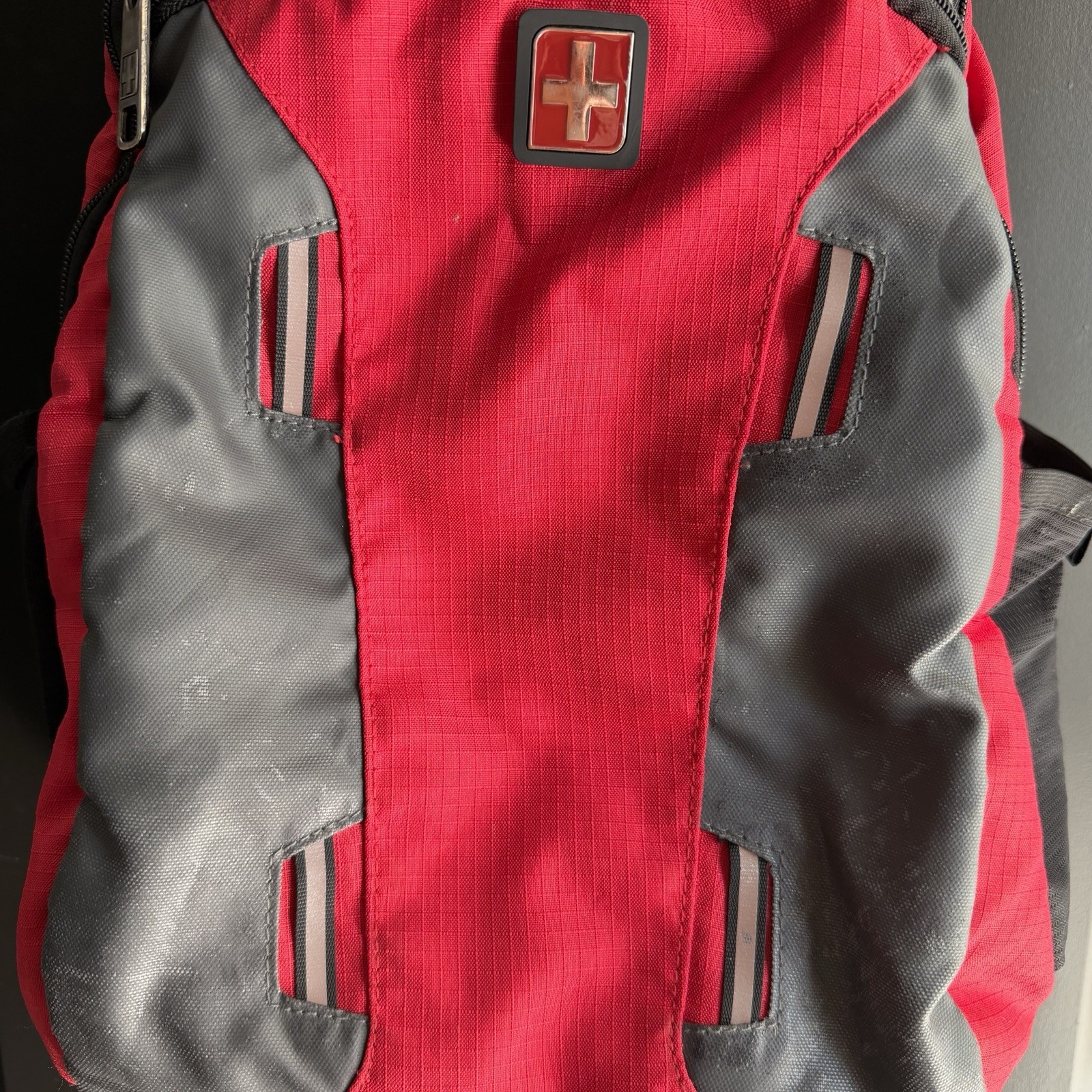 Swiss Tech Gray and Red Reflective Backpack Multiple Pockets School/Work/Hiking